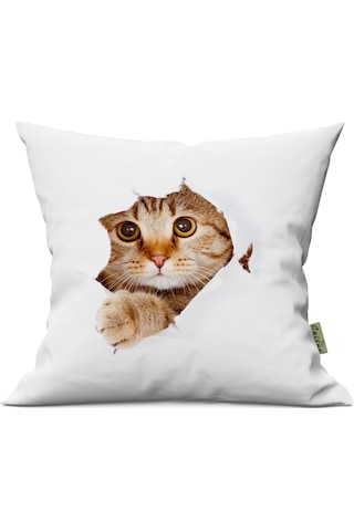 Sevimli Kedi Desenli Çift Yön Dijital Baskılı Dekoratif Kırlent Kılıfı Yastık Kılıfı 39x39cm Karışık/Çok Renkli