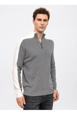 Dik Yaka Regular Fit Düz Gri Erkek Kazak B33w40029 001