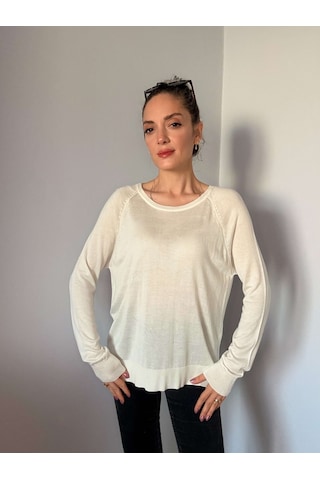 Ali Butik Ekru Bisiklet Yaka Basic İnce Triko Ekru