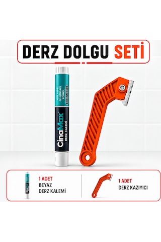 Beyaz Derz Kalemi + Derz Kazıyıcı Seti Fayans Derz Dolgu Tamir Yenileme Seti