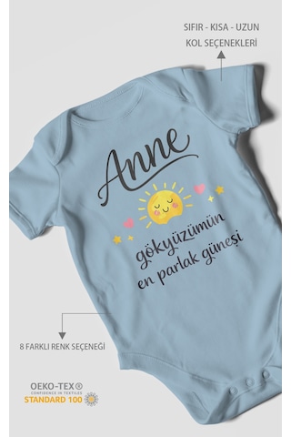 Morivokids Anne, Gökyüzümün En Parlak Güneşi Kısa Kollu Bebek Body Bebe Mavisi