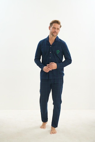 Erkek Uzun Kol Gömlek Yaka Önden Düğmeli Lacivert Pijama Takım C2t1n5o9 001
