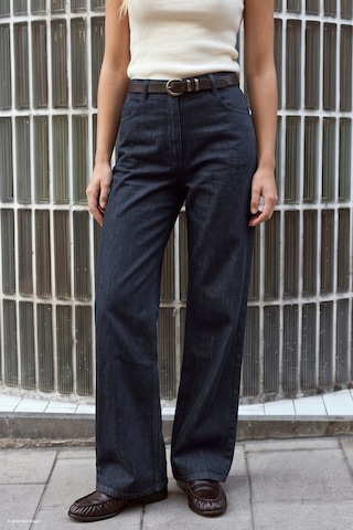 Sateen Kemerli Denim Görünümlü Pantolon - Lacivert-137941