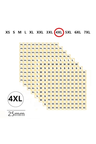 4xl Yapışkanlı Çapı-25mm Yuvarlak Beden Etiketi 210 Adet 200 Adet