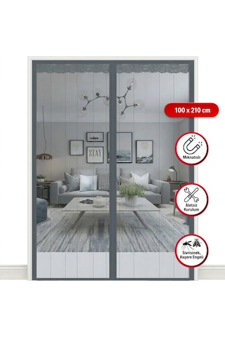 Mıknatıslı Kapı Sinekliği Gri 100x210 Cm Otomatik Kapanan Manyetik Tül Sineklik 5492 11