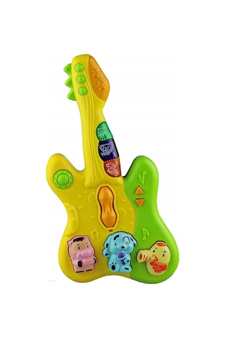 Hayvan Sesleri Çıkaran Işıklı Ninnili Müzikli Gitar İnteraktif Bebek Eğitici Tuşlu Oyuncak - Sarı