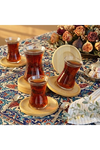 Paçi Bambu Serisi 10 Cm Genişlikte Yuvarlak 6'lı Çay Bardağı Altlığı Ahşap
