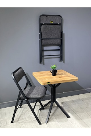 Mercan Ceviz 2 Kişilik Kare Mutfak Yemek Masası Takımı 2+1 Keten Gri 60 Cm Cevizgri 2'li