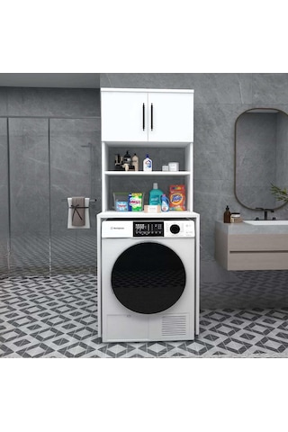 Reyo Home Enda Çamaşır Makinesi Dolabı 3 Raflı Banyo Dolabı Beyaz