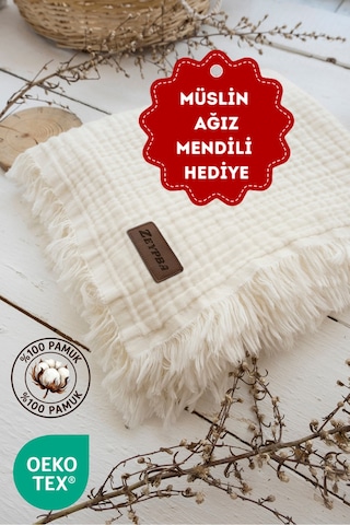 Zeypba %100 Pamuk Müslin 4 Katlı Müslin 110x110 CM Çocuk & Bebek Müslin Örtü Ekru