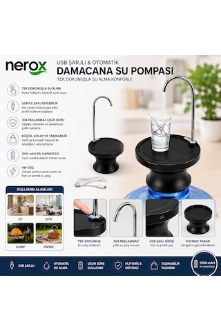Usb Şarjlı - Otomatik Damacana Su Pompası - Stand 360 Başlık Nrx-4337 Çok Renkli