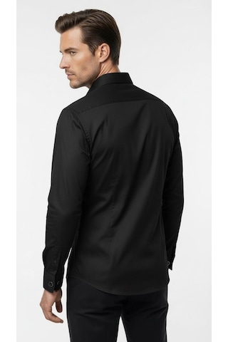 Erkek Klasik Gömlek Pamuklu Esnek Kumaş,slim Fit Uzun Kollu, Fransız Manşetli Plus Scorpion Siyah