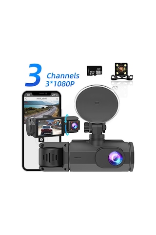 Çeşithane 3 Kanallı Full Hd Araç İçi Kamera Seti - 1080p Ön, Arka Ve İç Üçlü Lens Dash Cam, 32gb Haf