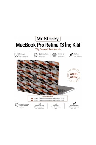 Apple Uyumlu MacBook Pro Retina 13 İnç Kılıf A1425 A1502 Uyumlu Tüy Desenli Sert Kapak Hard Case İnce Hafif Lapto
