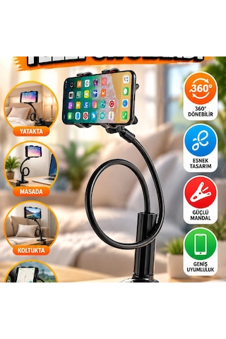 Mandallı Esnek Spiral Telefon Tutucu Masa, Yatak, Koltuk Ve Araç İçin Çok Renkli