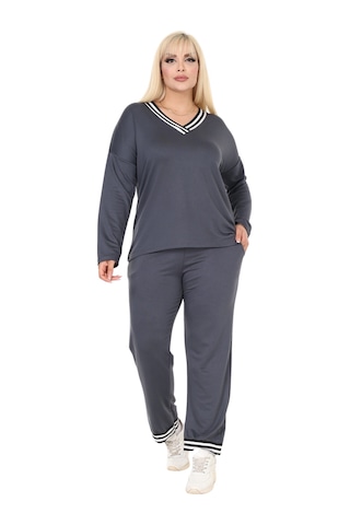 Melsay Butik Antrasit V Yaka Yakası Şerit Detaylı Eşofman Takımı Antrasit