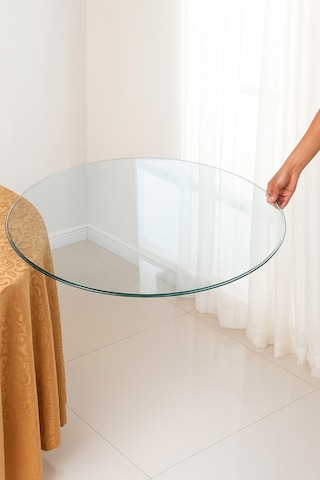 Temperli Cam Yuvarlak Cam Dayanıklı, Şık Dekoratif Cam Masa Üstü 4 Mm Beyaz