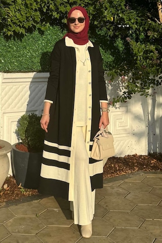 İmge Çizgili Triko Hırka Siyah Çok Renkli