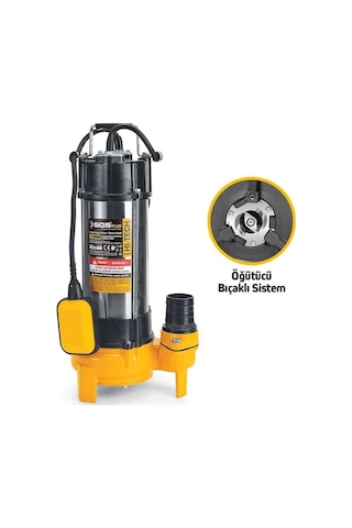 Sgs5377 - 21 Metre 3 Hp İnox Foseptik Dalgıç Pompa Parçalayıcı Öğütücü Bıçaklı 2200 Watt