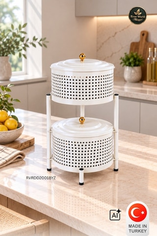 River World Tekerleksiz Rengi Beyaz Açılabilen 2 Katlı Çok Amaçlı Metal Raf Mutfak, Balkon, Kiler Çok Renkli