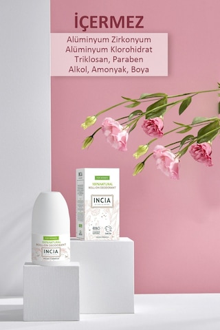 INCIA %100 Doğal Roll On Deodorant Kadınlar İçin Ter Kokusu Önleyici Leke Yapmayan 50 ML