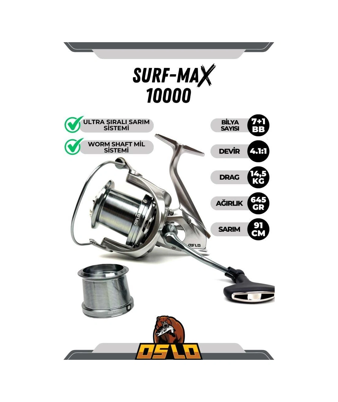 Oslo Surf Max 10000 Oslo Crome Surf 420cm 70-250gr Profesyonel Surf Olta Seti Standart
