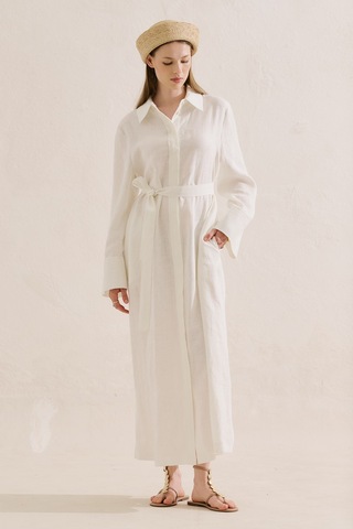 Manuka Keten Kemerli Gömlek Elbise Ekru Ss26elb00014-01 No