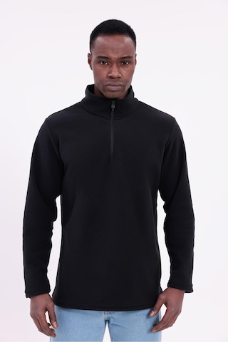 Freemen Erkek Fit Dik Yaka Yarım Fermuarlı Sweatshirt Polar Siyah