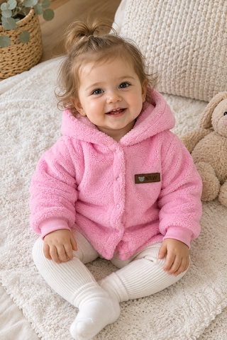 Beniizle Kapüşonlu Unisex Welsoft Yumuşak Dokulu Çıtçıtlı Kışlık Bebek Hırkası Pembe