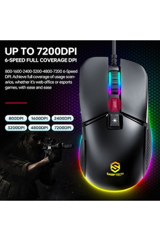 Siyah Rgb 7 Tuşlu Drag Click 7.200dpi Makrolu Yazılım App Destekli Gaming Oyuncu Mouse Diğer