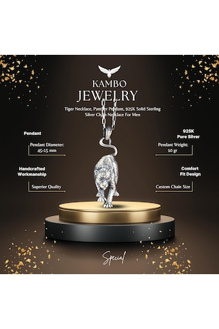 Kaplan Kolye, Panter Kolye Ucu, 925 Ayar Katı Gümüş Zincir Kolye Erkekler İçin Gümüş