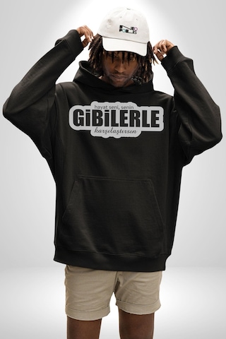 Hayat Seni, Senin Gibilerle Karşılaştırsın Yazılı Kadın Erkek Siyah Kapüşonlu Sweatshirt Hoodie Siyah