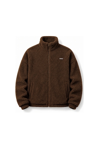 Genius Store Oversize Peluş Erkek İçi Polarlı Tam Fermuarlı Sherpa Sonbahar Kış Kadın Polar Sweatshirt Oversıze-pelus Kahverengi