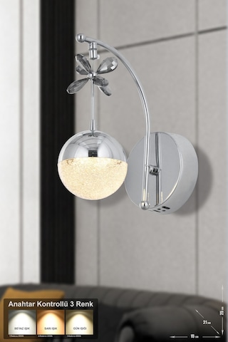 Forde Power Ledli Modern Lüks Duvar Aplik 3 Renk Sarı-beyaz-gün İşığı - Krom Krom