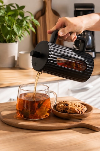 Porsima Smartpan Bv093 French Press Paslanmaz Çelik Süzgeçli Cam Bitki Çayı Demliği Kahve Presi - 600 Ml Siyah
