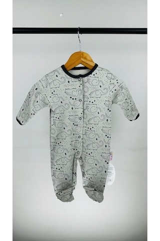 Fil Desenli Çıtçıtlı Pamuklu Bebek Tulum Bipamuk 001