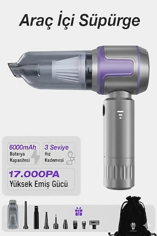 Kablosuz Taşınabilir Araç İçi El Süpürgesi 17000pa Güçlü Vakum 4 Ü 1 Arada Çok Amaçlı Temizlik 1 Adet