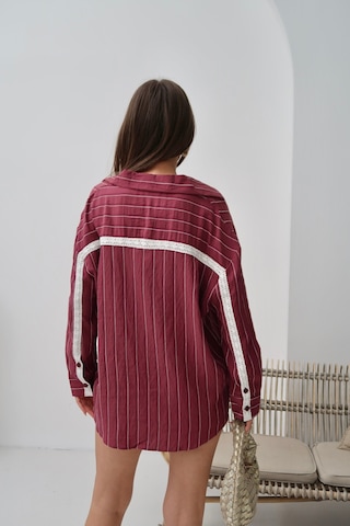 Paw Garage Kadın Monroe Dantel Işlemeli Yazlık Gömlek, Dokuma Modal Kumaş Oversize Gömlek Bordo