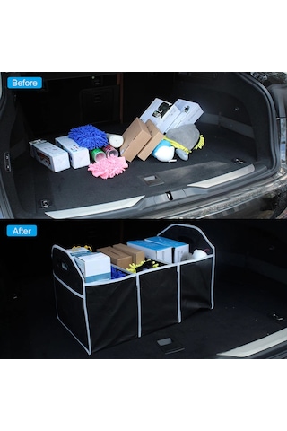 Vkemall Araba Bagajı Depolama Kutusu Çok Amaçlı Katlanabilir Oto Dolap Organizer Siyah Dikişsiz Malzeme