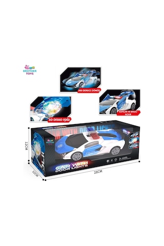 3d Disko Işıklı Ve Müzikli 360 Derece Dönebilen Bugatti Pilli Polis Oyuncak Çarp Dön Araba Mavi-beyaz
