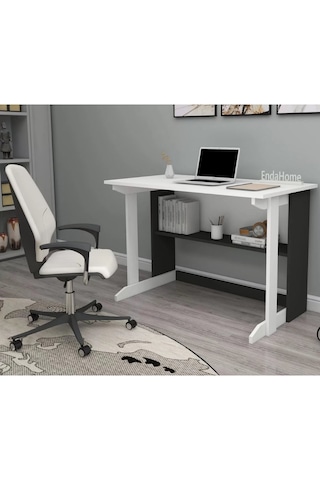 Reyo Home Enda Pillar Kütüphaneli Çalışma Masası 100x56cm Beyaz - Antrasit