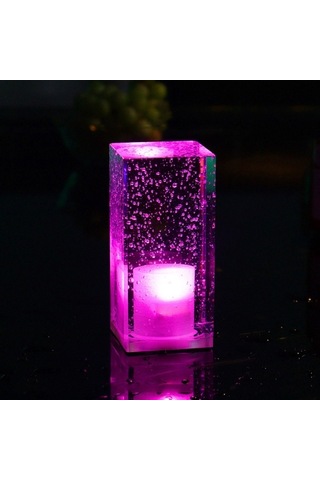 Kare Led Renkli Kristal Çubuk Masa Lambası For Purple Light Mor Bej