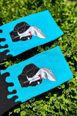 Lousocks Unisex Köpek Balığı Desenli Renkli Soket Çorap Mavi