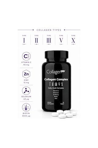 Collagen Forte Platinum 5 Tip Kolajen Vitamin ve Mineral İçeren Takviye Gıda 500 MG 90 Tablet