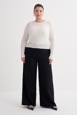 Transparan İnce Triko Bluz-6283 Beyaz