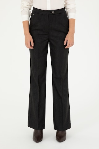 U.S. Polo Assn. Kadın Antrasit Çizgili Slim Flare Fit Kanvas Pantolon 50298552-VR006