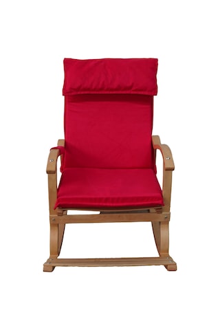 Enda Home Verona Minderli Ahşap Sallanan Sandalye Doğal Ahşap Gürgen Dinlenme Koltuğu Kırmızı