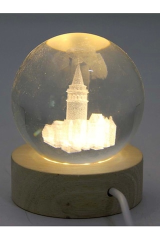 3d Led Işık Gecelambası Cam Küre Tek Renk Günışığı Ahşap Galata Kulesi Gece Lambası7 Cm