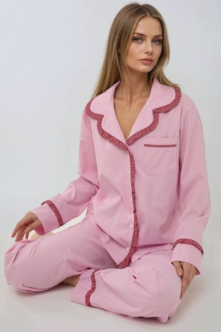 Hiccup Gömlek Yaka Pamuklu Kareli Pijama Takımı Karanfil Pembesi