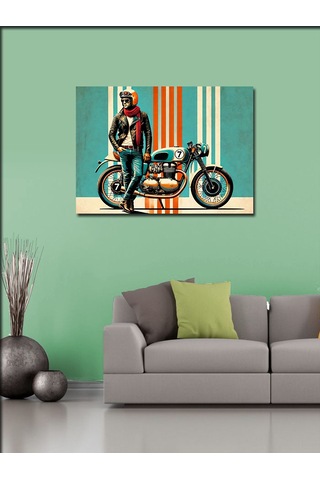 Kanvas Tablo Motosikletli Retro Adam 100cmx140cm
